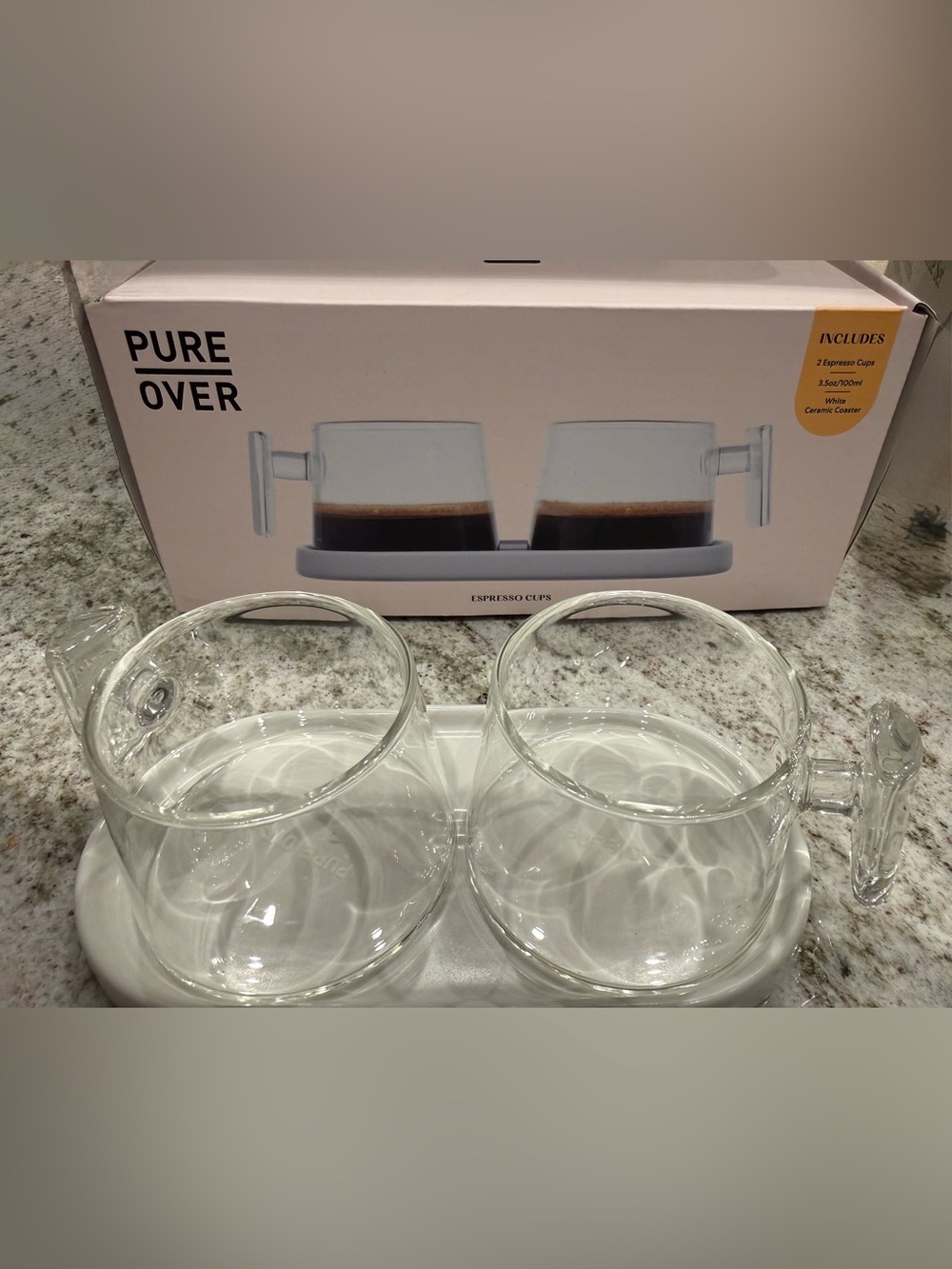 PureOver Double Espresso Glass Cups with Tray - Clear Glass
